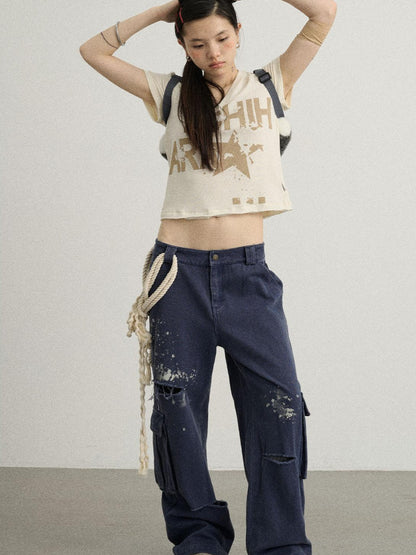 Achihara Faded Washed Denim Pants For Men