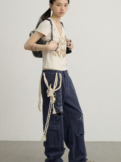 Achihara Faded Washed Denim Pants For Men