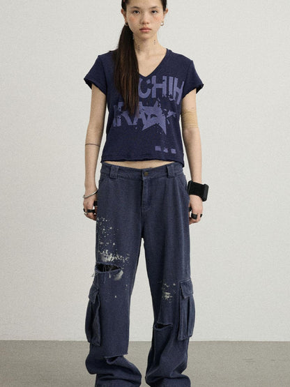 Achihara Faded Washed Denim Pants For Men