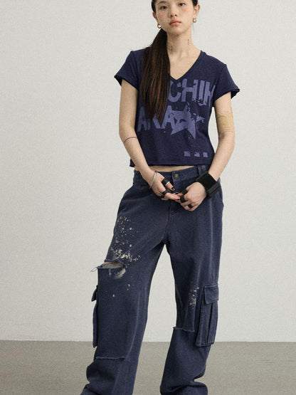 Achihara Faded Washed Denim Pants For Men