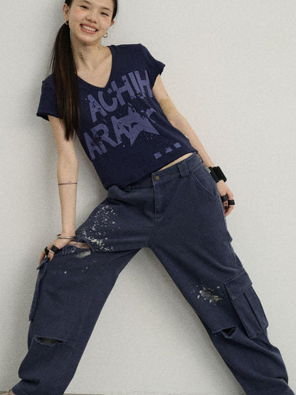 Achihara Faded Washed Denim Pants For Men
