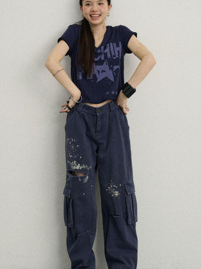 Achihara Faded Washed Denim Pants For Men