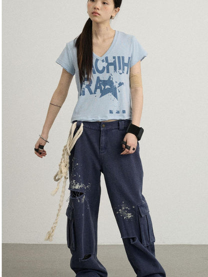 Achihara Faded Washed Denim Pants For Men