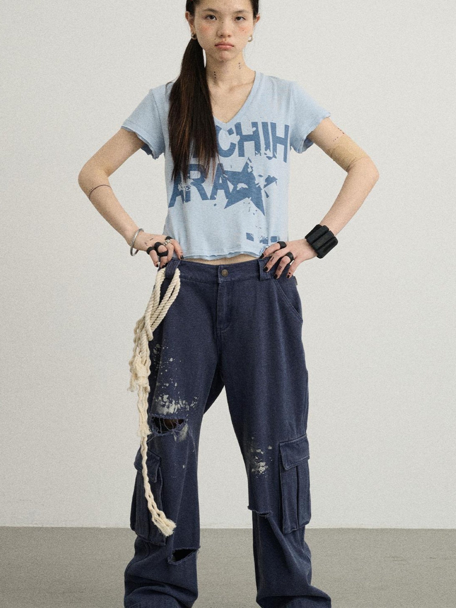 Achihara Faded Washed Denim Pants For Men