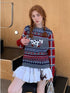 DIDDI MODA Fair Isle Dog Embroidered Colorblock Sweater