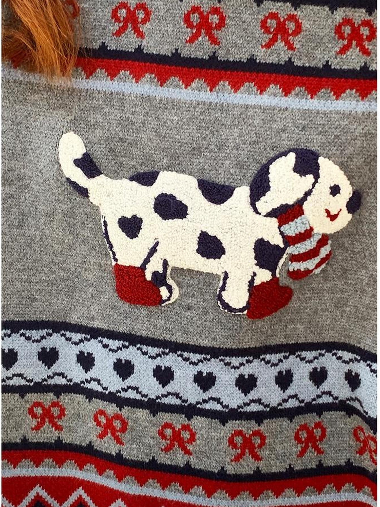 DIDDI MODA Fair Isle Dog Embroidered Colorblock Sweater