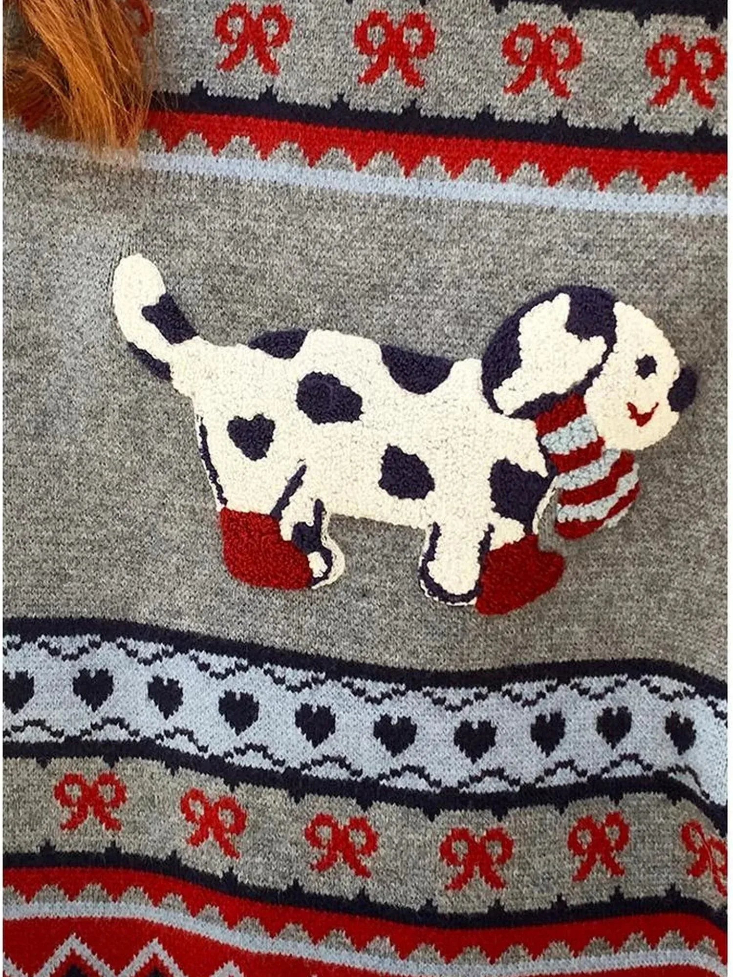 Fair Isle Dog Embroidered Colorblock Sweater