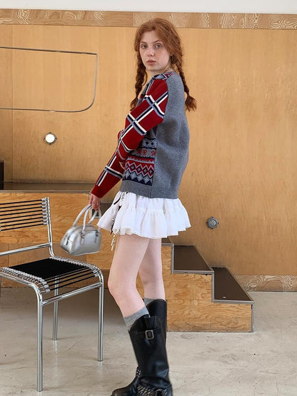 DIDDI MODA Fair Isle Dog Embroidered Colorblock Sweater