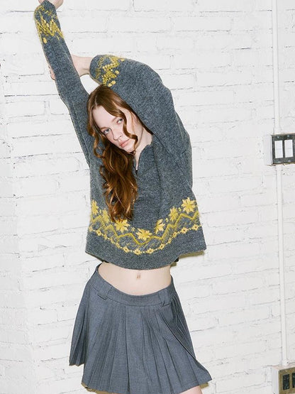 Fair Isle Embroidered Polo Neck Sweater