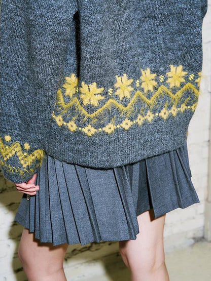 DIDDI MODA Fair Isle Embroidered Polo Neck Sweater