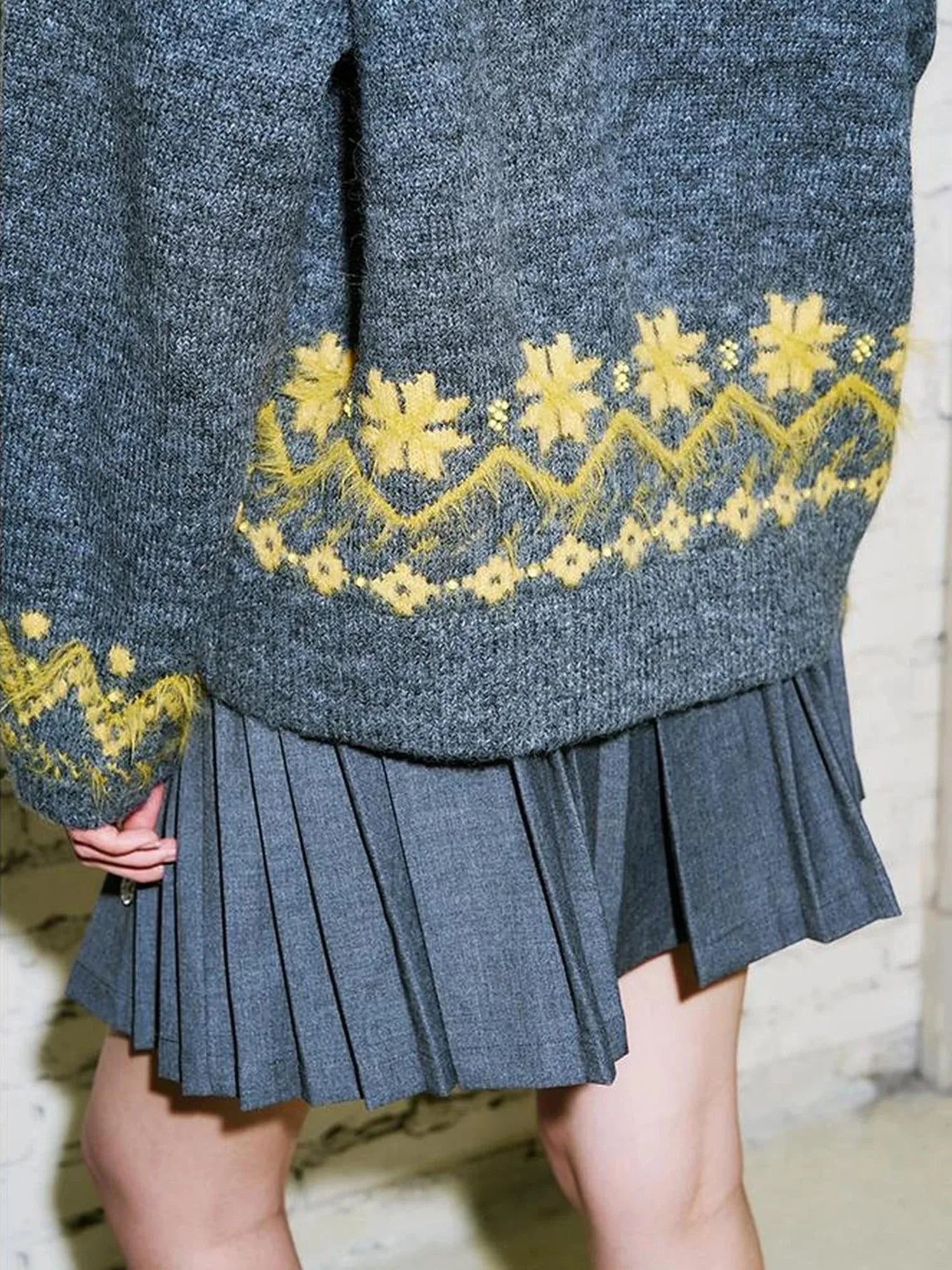 Fair Isle Embroidered Polo Neck Sweater