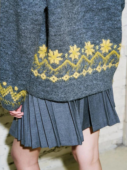 Fair Isle Embroidered Polo Neck Sweater