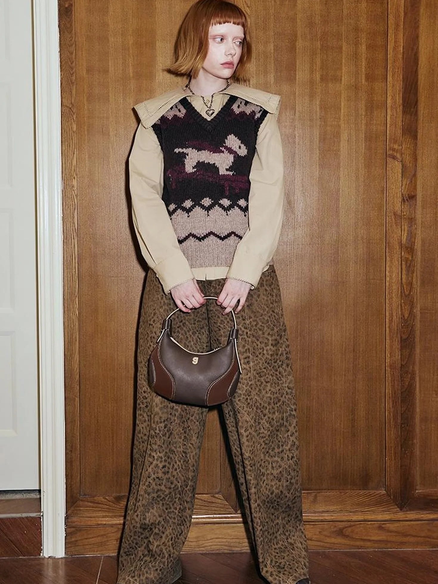 Fair Isle Ski Dog V Neck Knit Vest