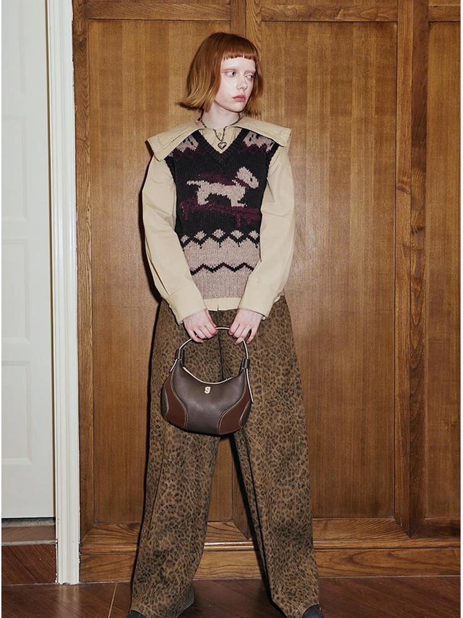 Fair Isle Ski Dog V Neck Knit Vest
