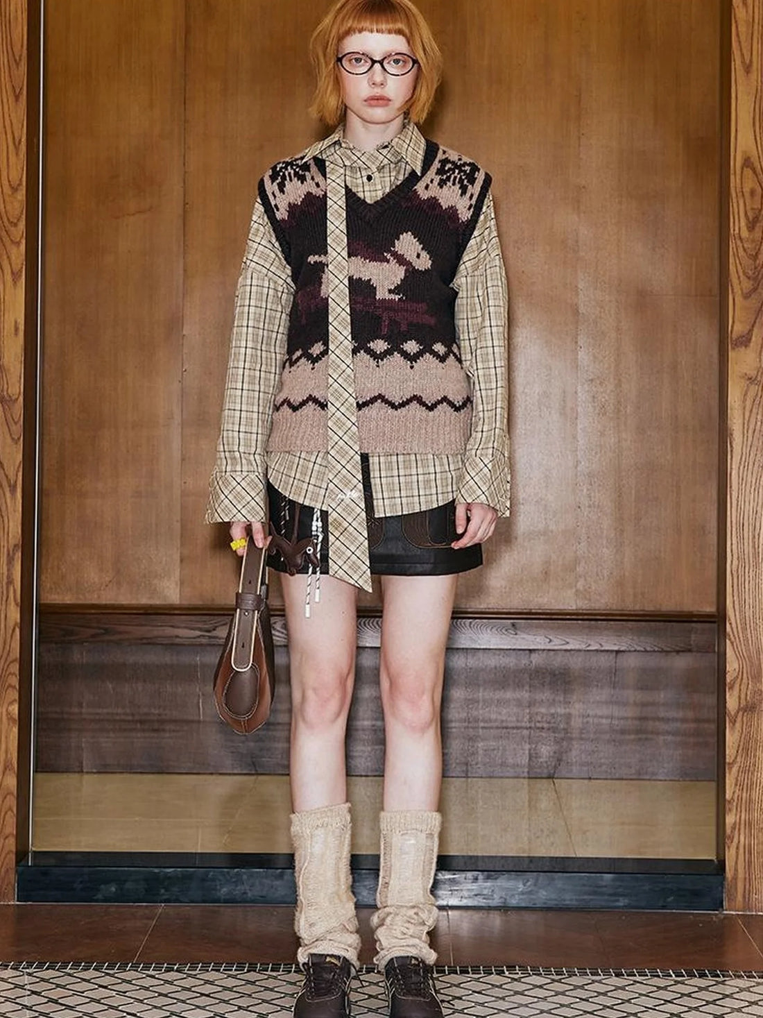 Fair Isle Ski Dog V Neck Knit Vest