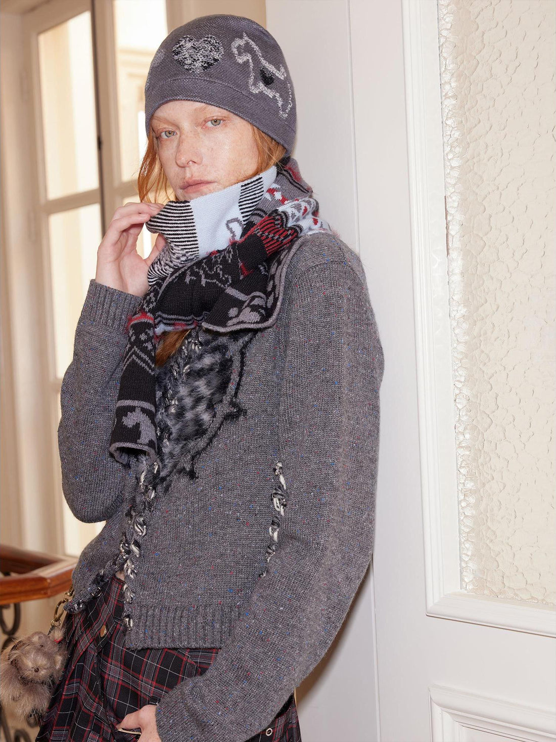 2th Desire Fair Isle Vintage Heart Knit Scarf Wool Blend Warm Thick Wrap