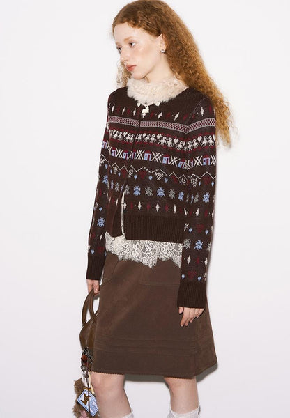 DIDDI MODA Fair Isle Vintage Playful Intarsia Wool Cardigan