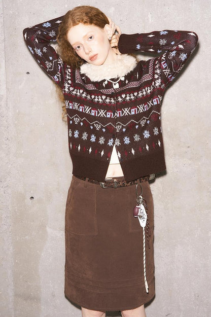 DIDDI MODA Fair Isle Vintage Playful Intarsia Wool Cardigan