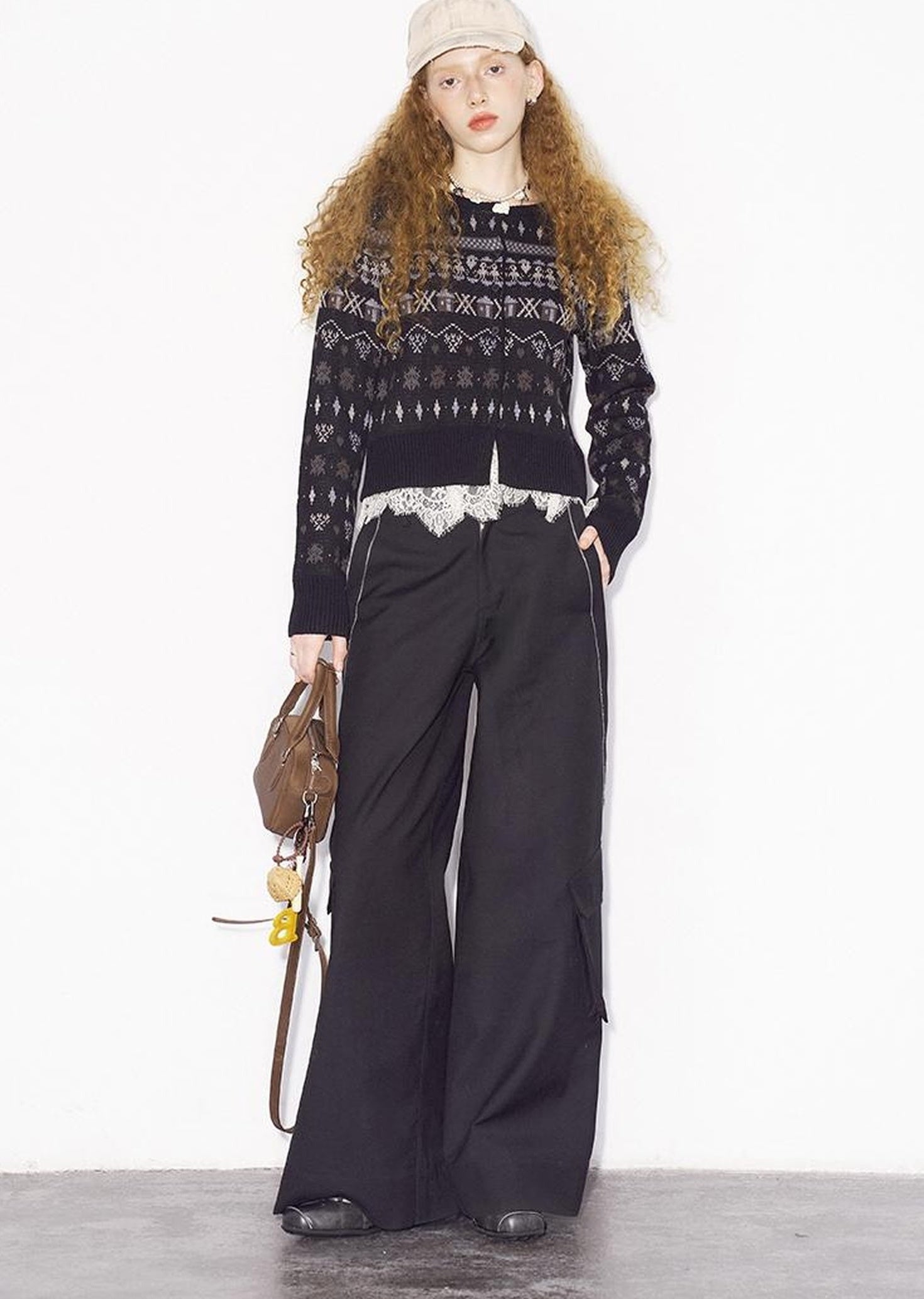 DIDDI MODA Fair Isle Vintage Playful Intarsia Wool Cardigan