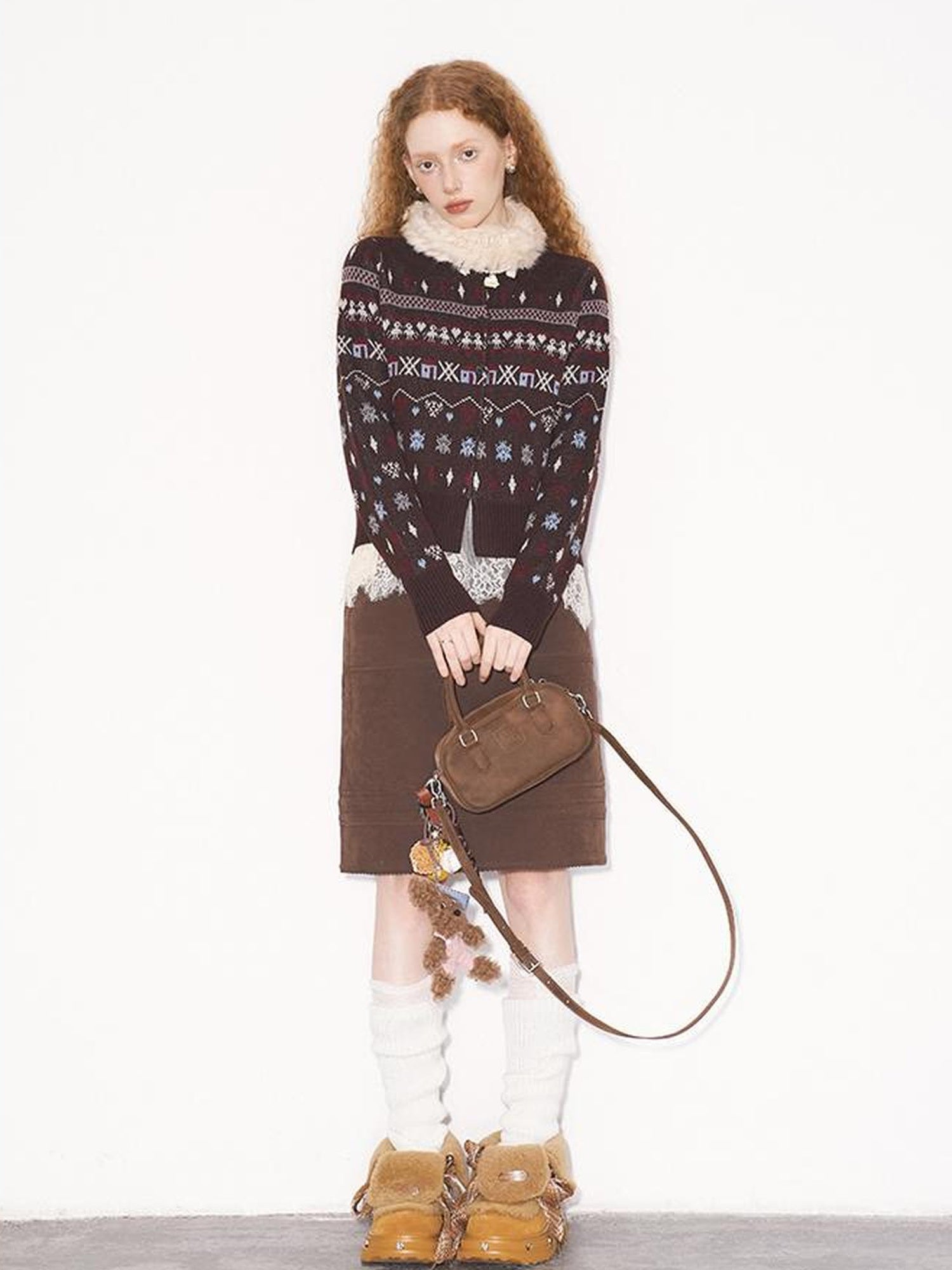 DIDDI MODA Fair Isle Vintage Playful Intarsia Wool Cardigan