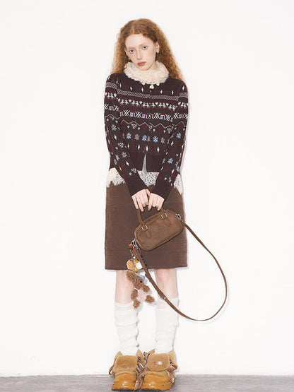 DIDDI MODA Fair Isle Vintage Playful Intarsia Wool Cardigan