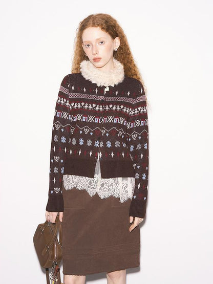DIDDI MODA Fair Isle Vintage Playful Intarsia Wool Cardigan
