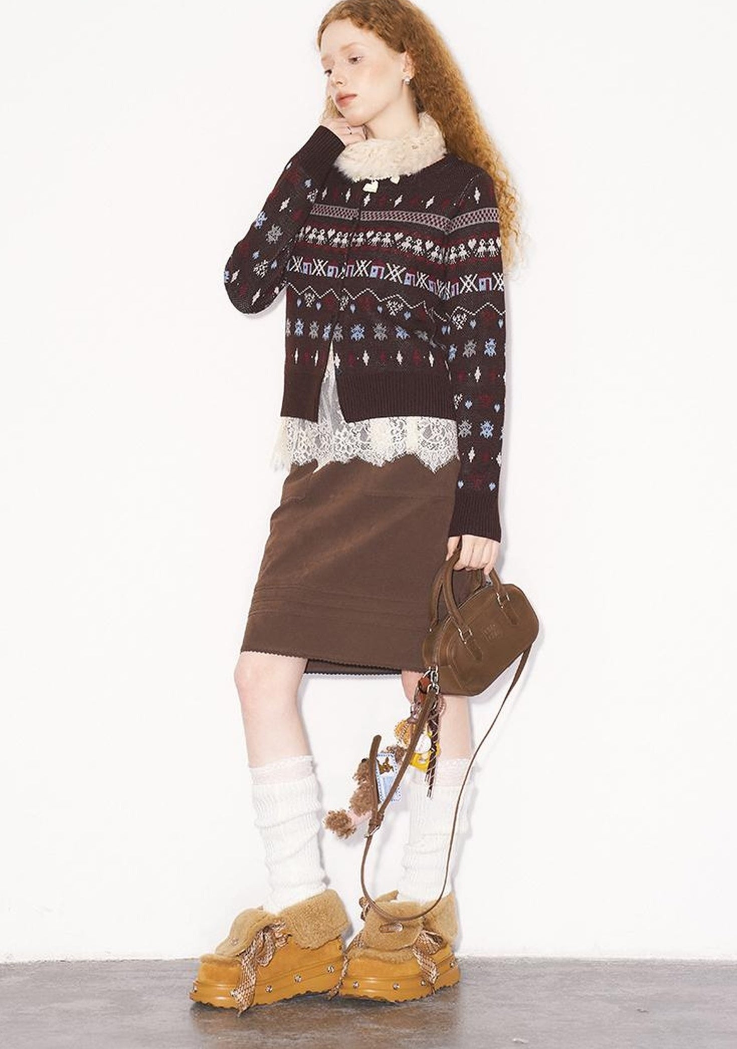 DIDDI MODA Fair Isle Vintage Playful Intarsia Wool Cardigan