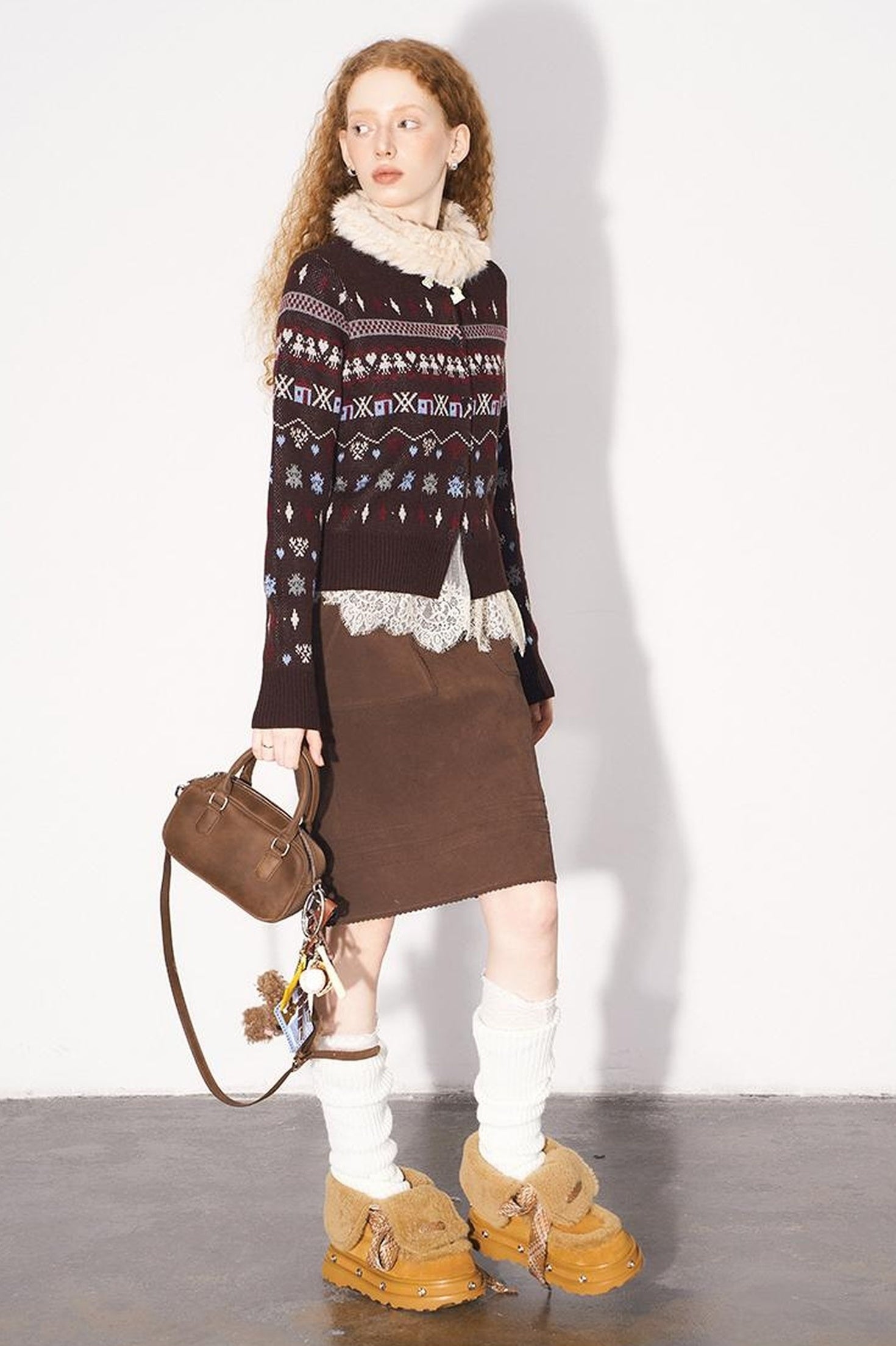 DIDDI MODA Fair Isle Vintage Playful Intarsia Wool Cardigan