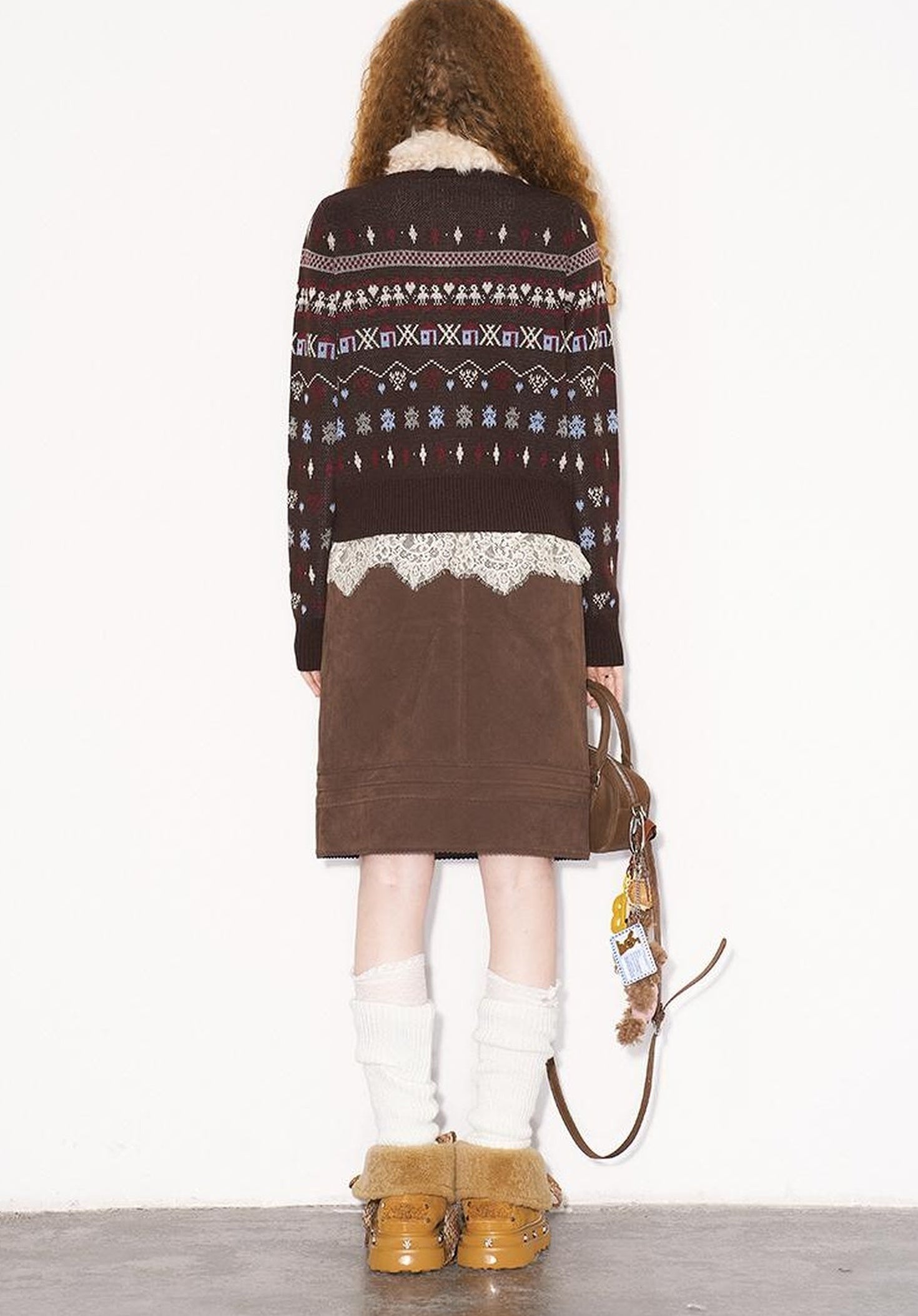 DIDDI MODA Fair Isle Vintage Playful Intarsia Wool Cardigan