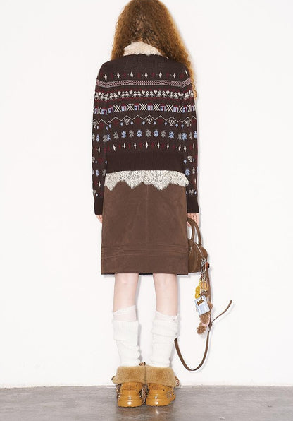DIDDI MODA Fair Isle Vintage Playful Intarsia Wool Cardigan
