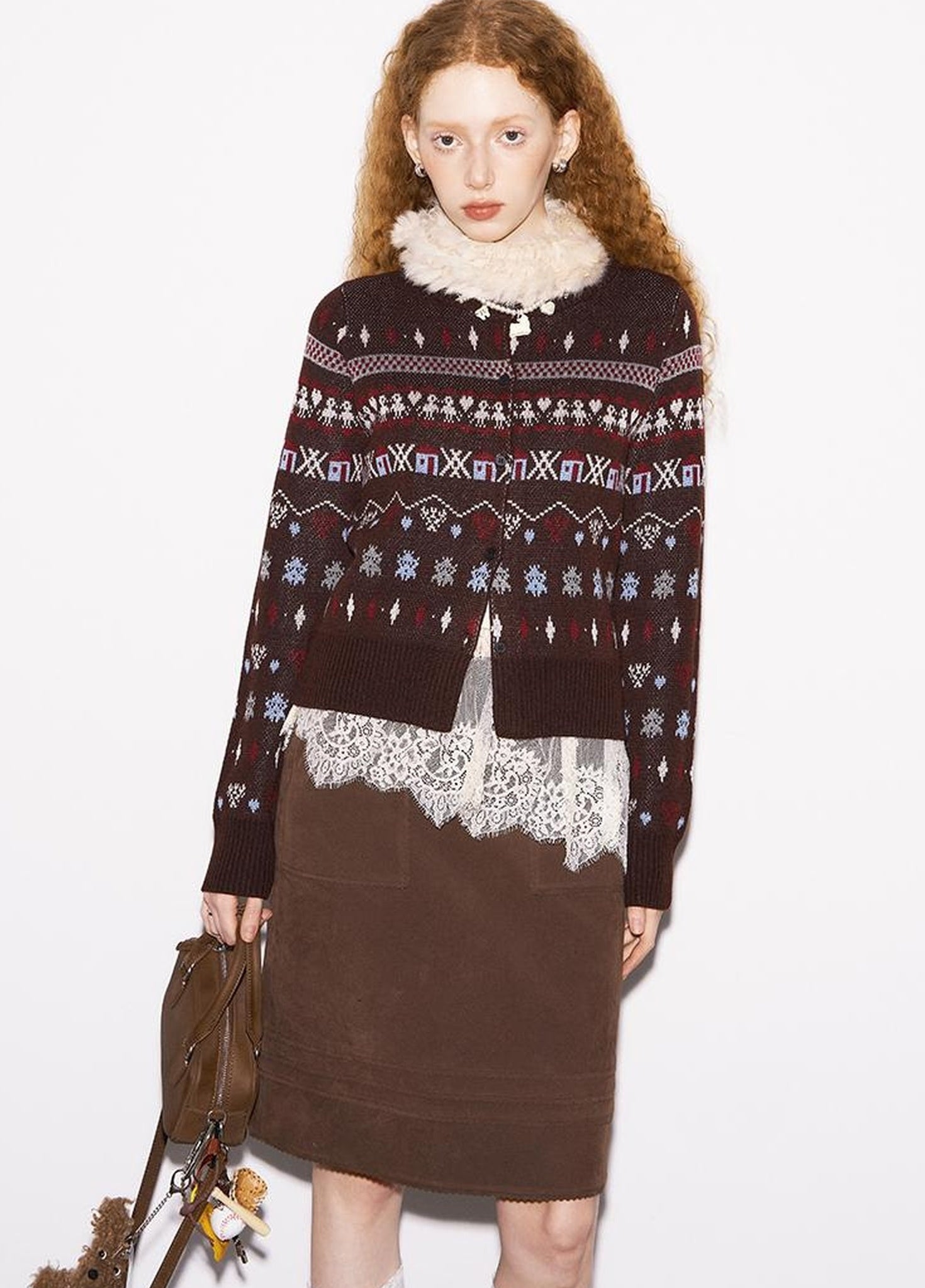 DIDDI MODA Fair Isle Vintage Playful Intarsia Wool Cardigan