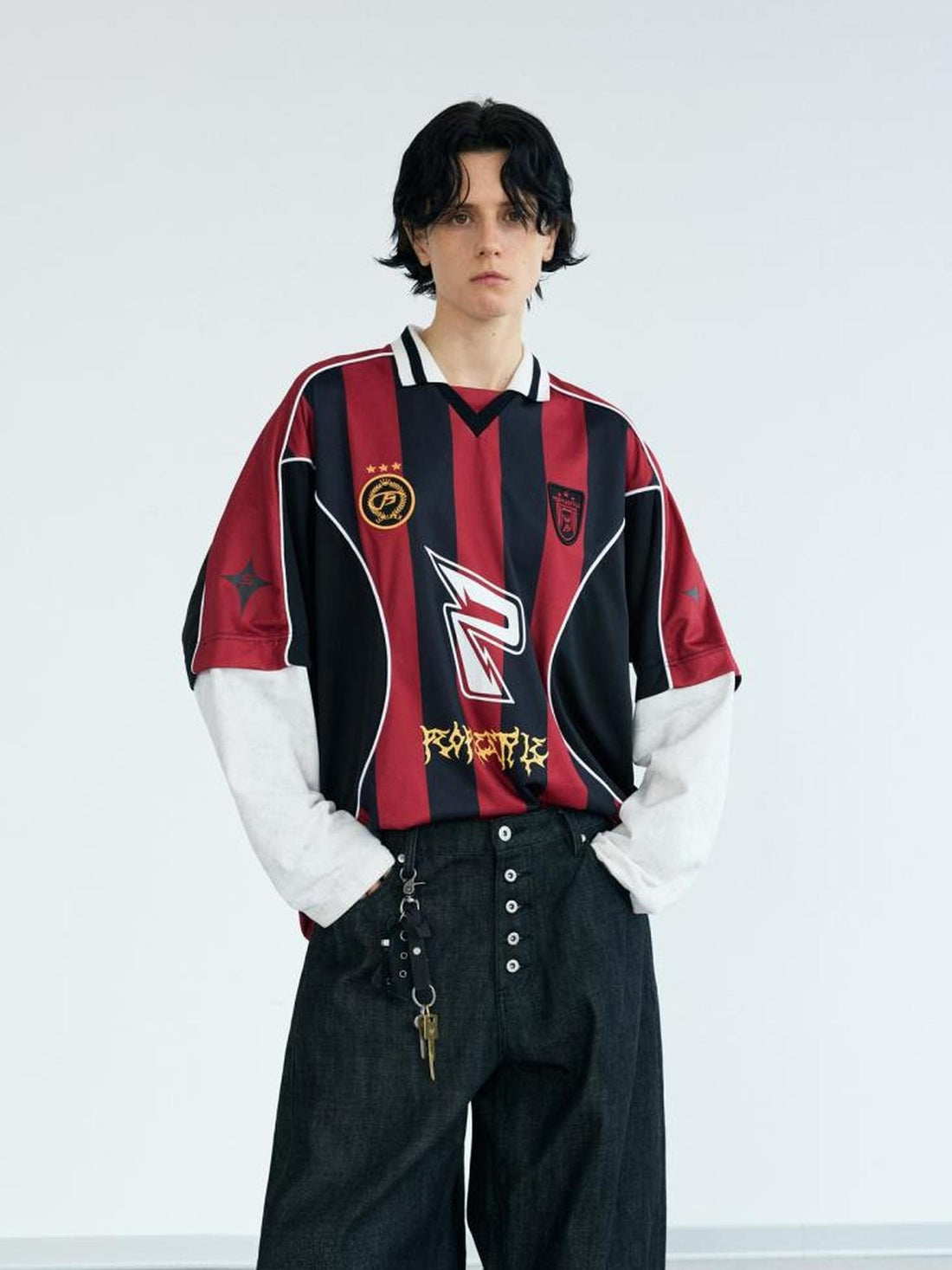 Peoplesense Fake Two Tone Racing Quick Dry Loose Tee With 3D Embroidery