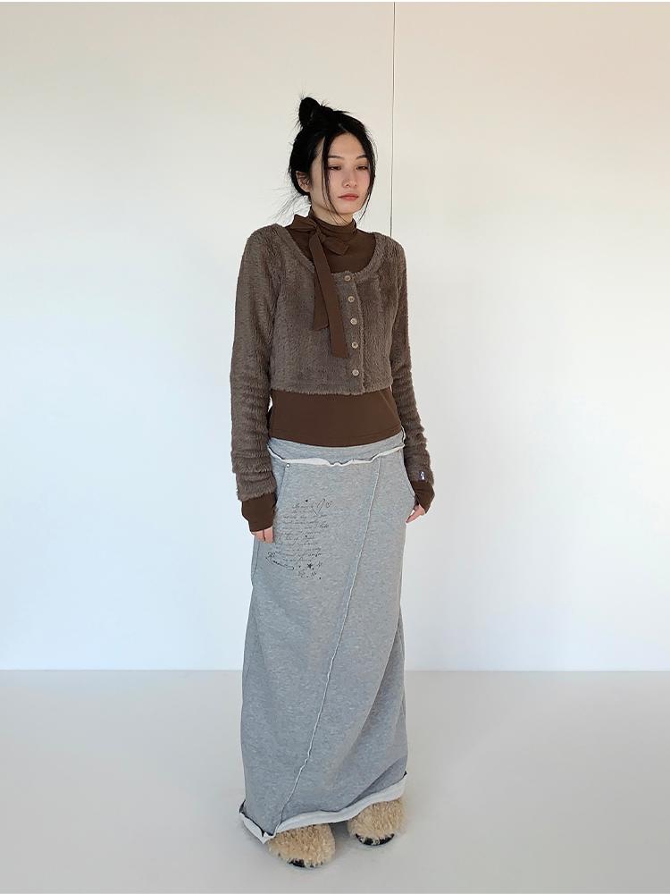 Fall Winter Brown Gray Layered Knit Cardigan Sweater