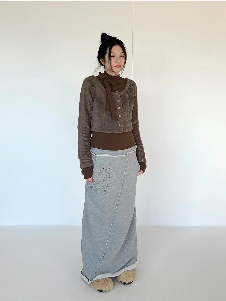 Fall Winter Brown Gray Layered Knit Cardigan Sweater