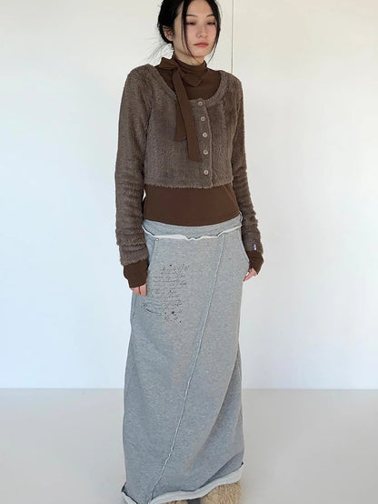 Fall Winter Brown Gray Layered Knit Cardigan Sweater