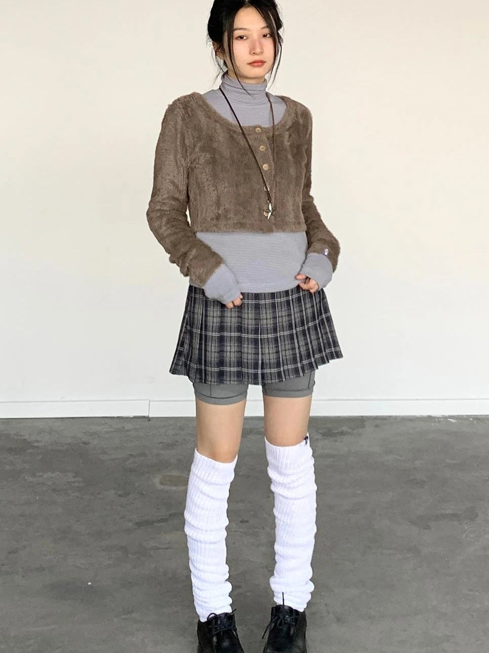 Fall Winter Brown Gray Layered Knit Cardigan Sweater