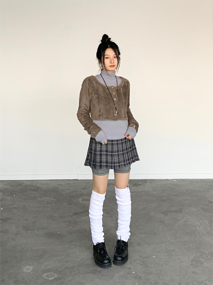 Fall Winter Brown Gray Layered Knit Cardigan Sweater