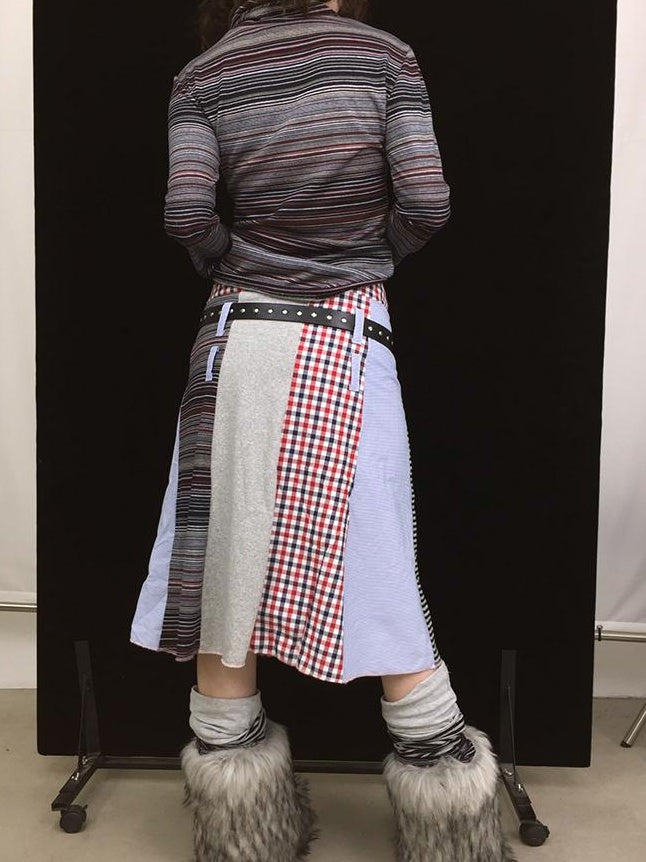 Fall Winter Knit Plaid Dopamine Cute Patch Midi Skirt