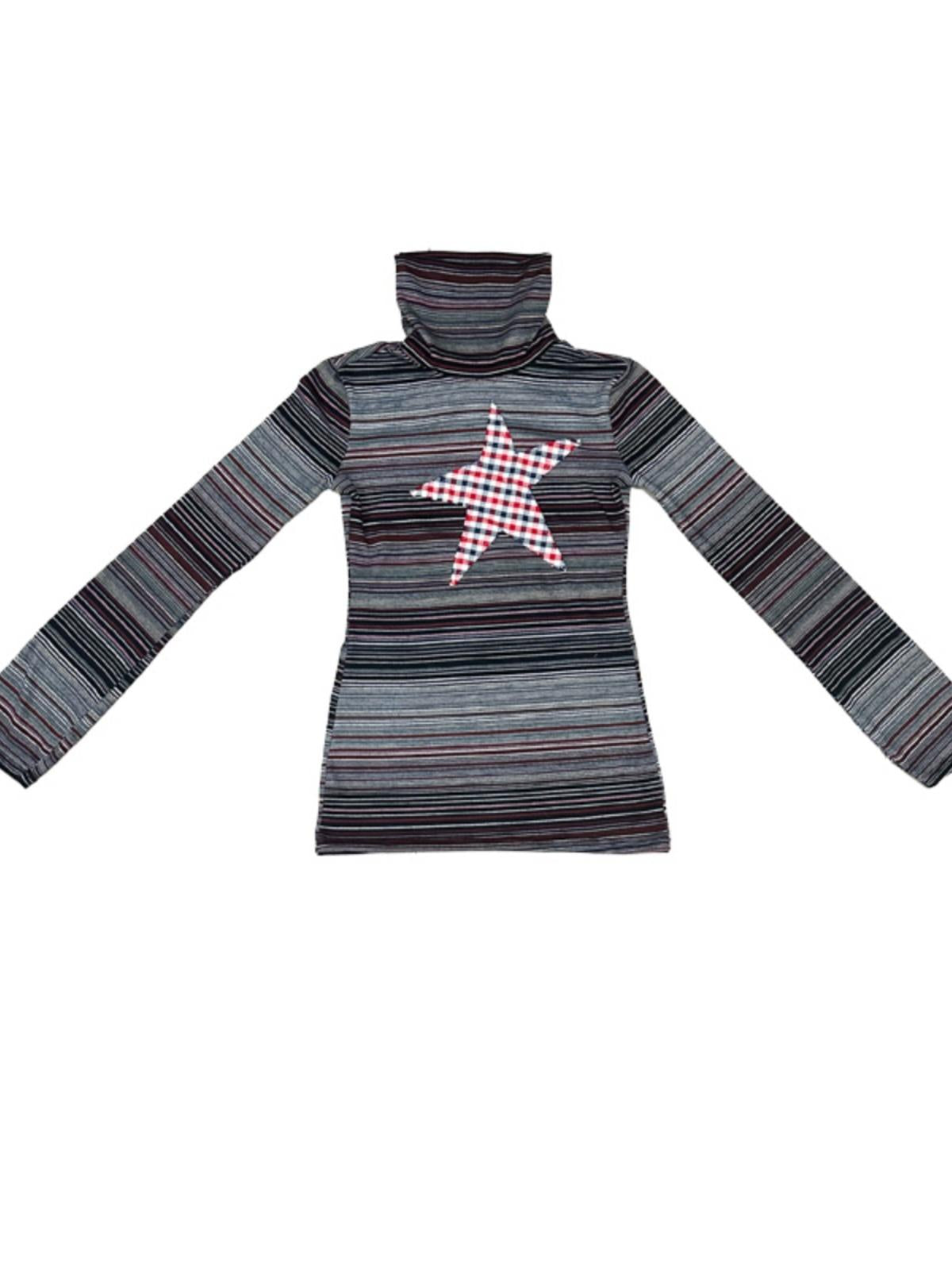 Fall Winter Plaid Star Striped Soft Knit T-Shirt