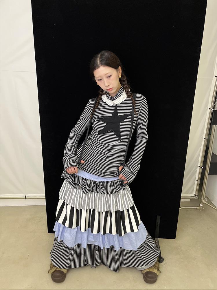 Fall Winter Striped Knit Layered Cake Maxi Dresses