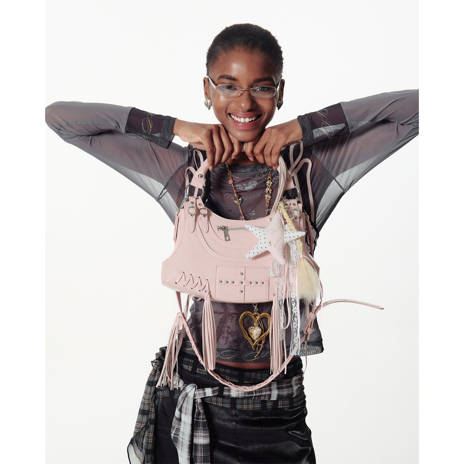 2th Desire Deconstructed Punk Studded Fringe Crossbody Bag Vintage Style