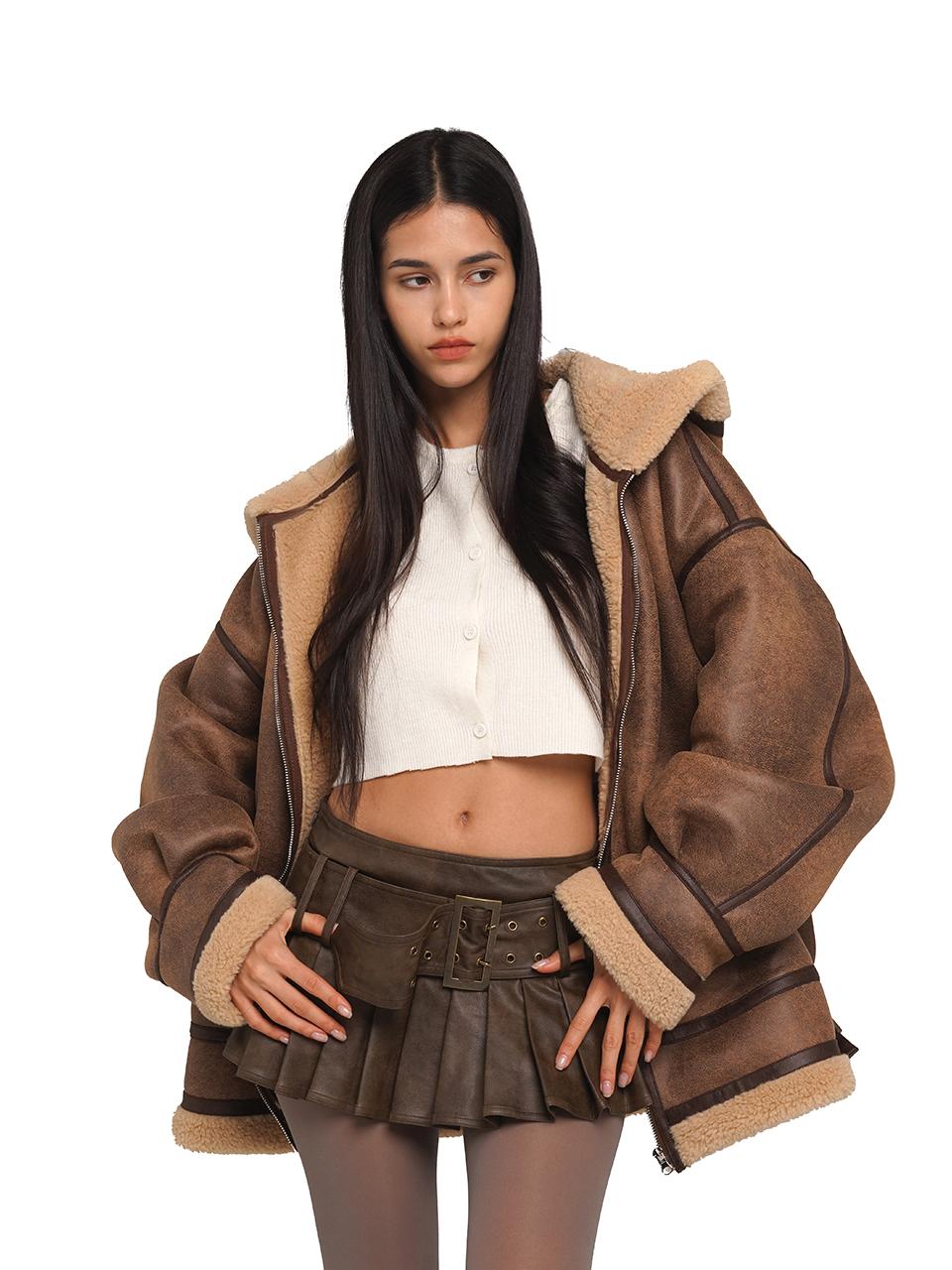 SweetChilling Faux Fur Hooded Jacket With Sherpa Lining Outerwear