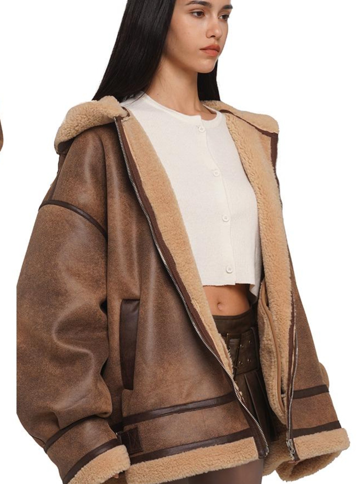 SweetChilling Faux Fur Hooded Jacket With Sherpa Lining Outerwear