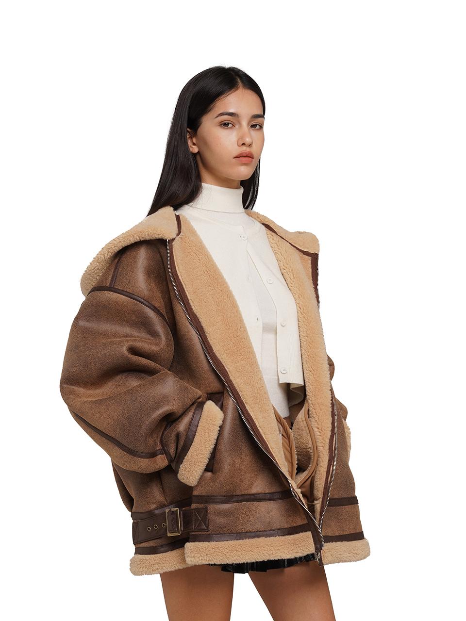 SweetChilling Faux Fur Hooded Jacket With Sherpa Lining Outerwear