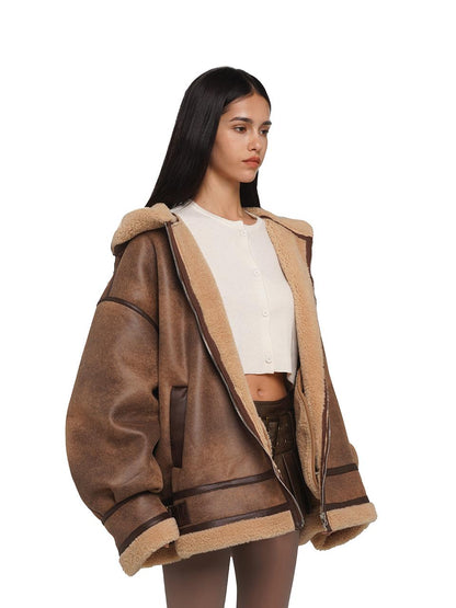 SweetChilling Faux Fur Hooded Jacket With Sherpa Lining Outerwear