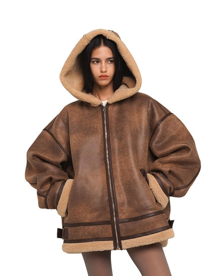 SweetChilling Faux Fur Hooded Jacket With Sherpa Lining Outerwear