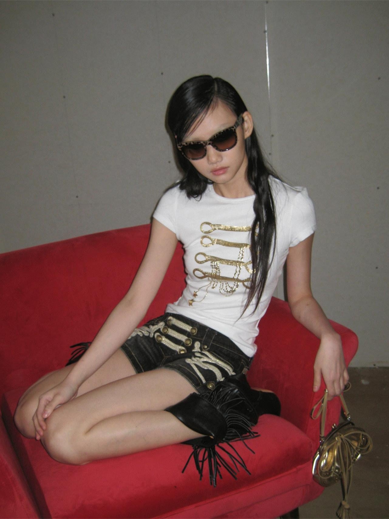 FayChui Black Rope Tie Vintage Distressed Washed Women&