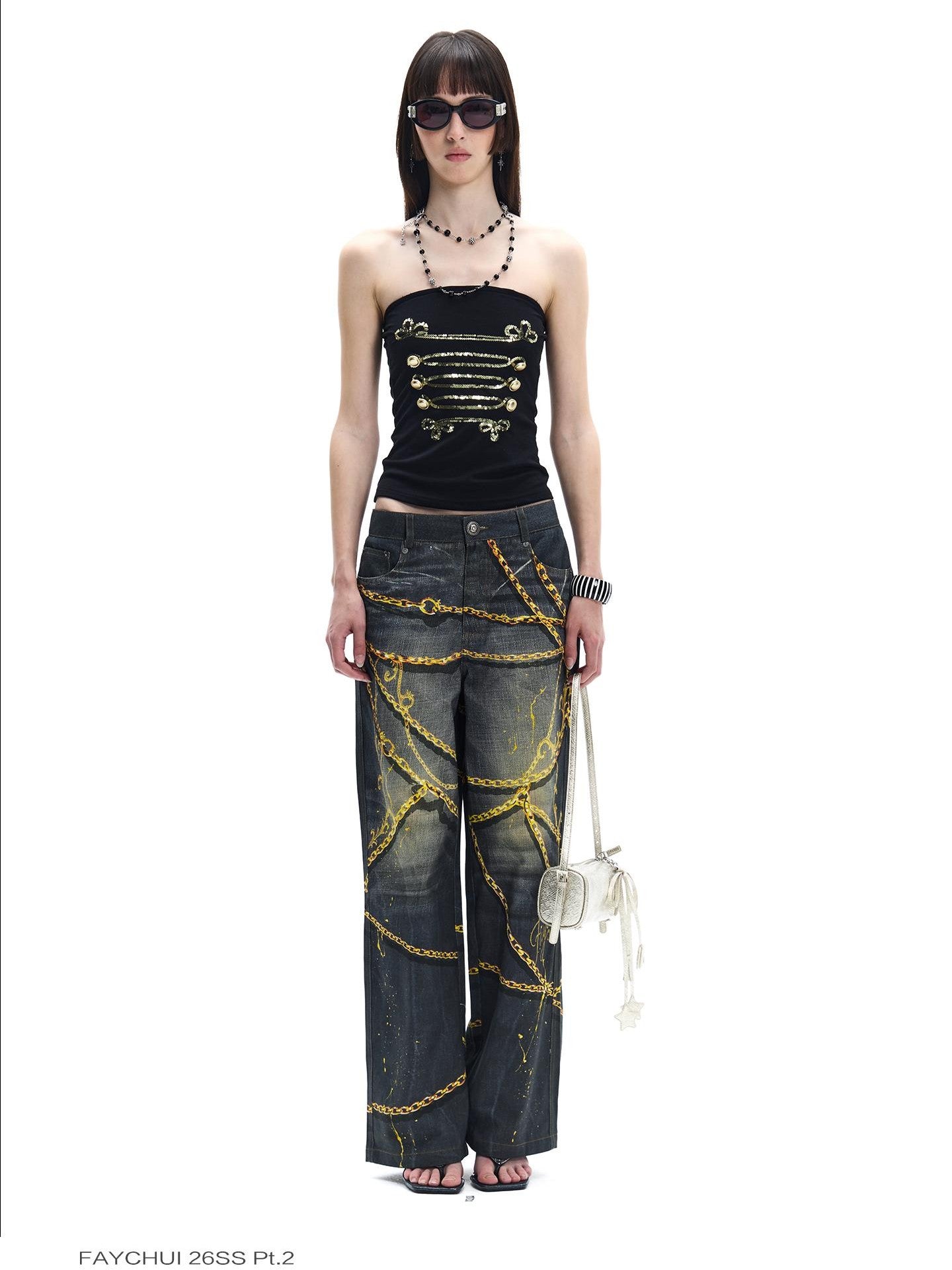 FayChui Champagne Gold Star Tassel Cylinder Women&