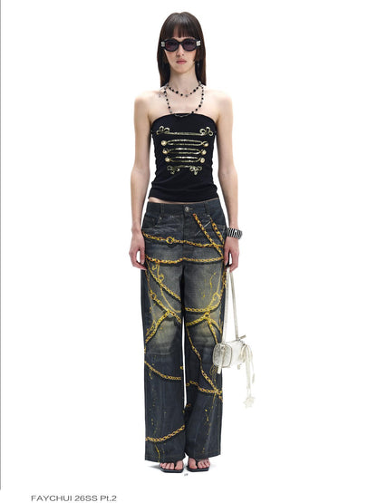 FayChui Champagne Gold Star Tassel Cylinder Women&