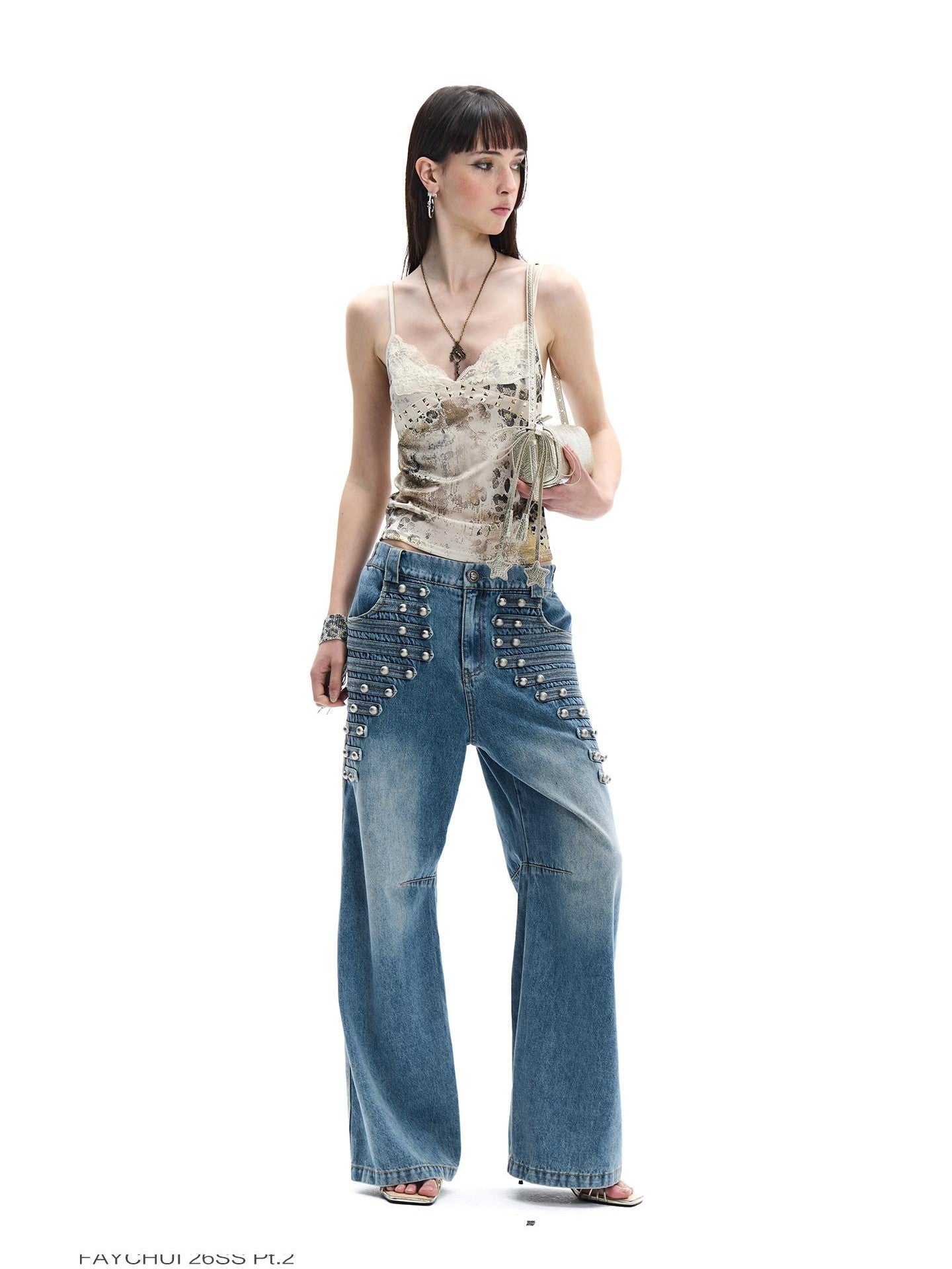 FayChui Champagne Gold Star Tassel Cylinder Women&